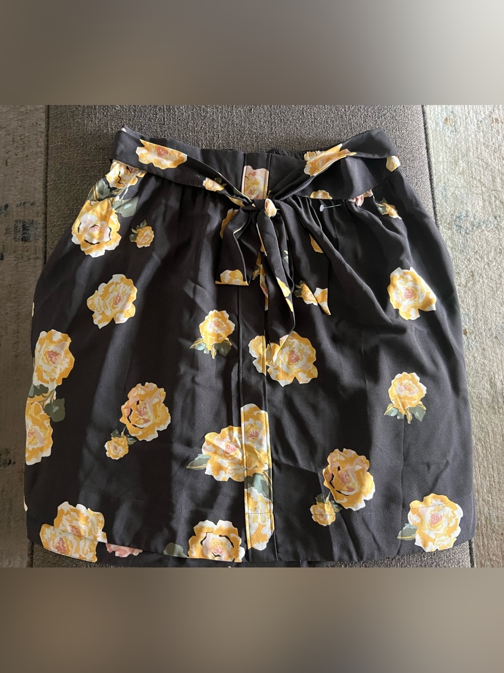 Loft Floral Skirt Tie Black Yellow Floral S M